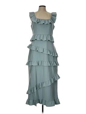 Show Me Your Mumu Greta Dress Blue Green Midi Zipper Dress Size Large